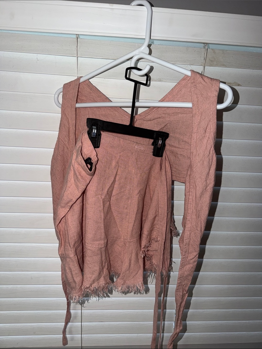 Pink Frayed Two-Piece Crop Top Set